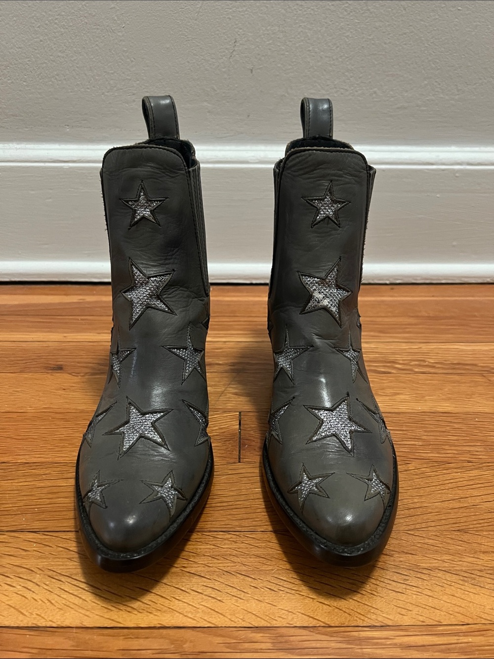 Mexicana Grey Star-Accent Leather Ankle Boots